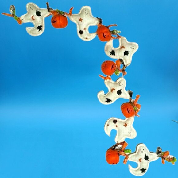 Primitive Halloween Garland Ghosts Pumpkins Bows Wired Felt Banner Bunting Doorw - Picture 4 of 11